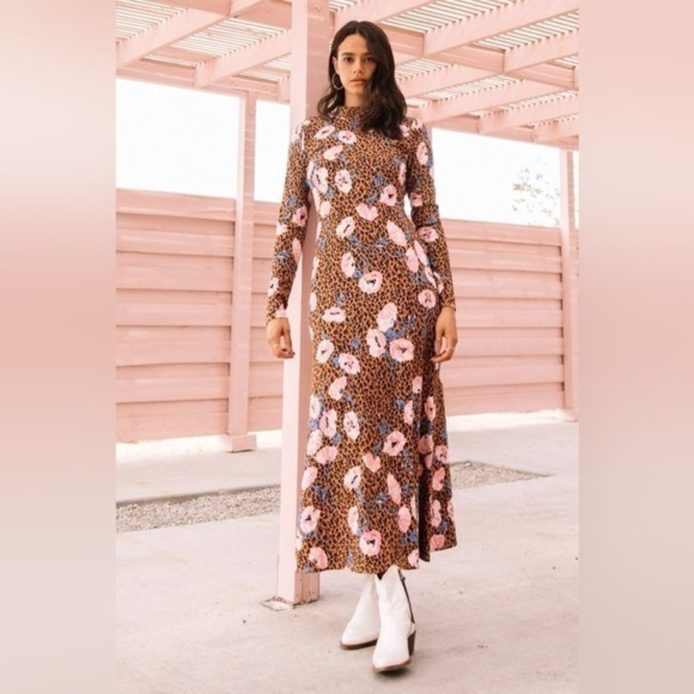 Free People Retro Romance Mixed Print Long Sleeve Dress
